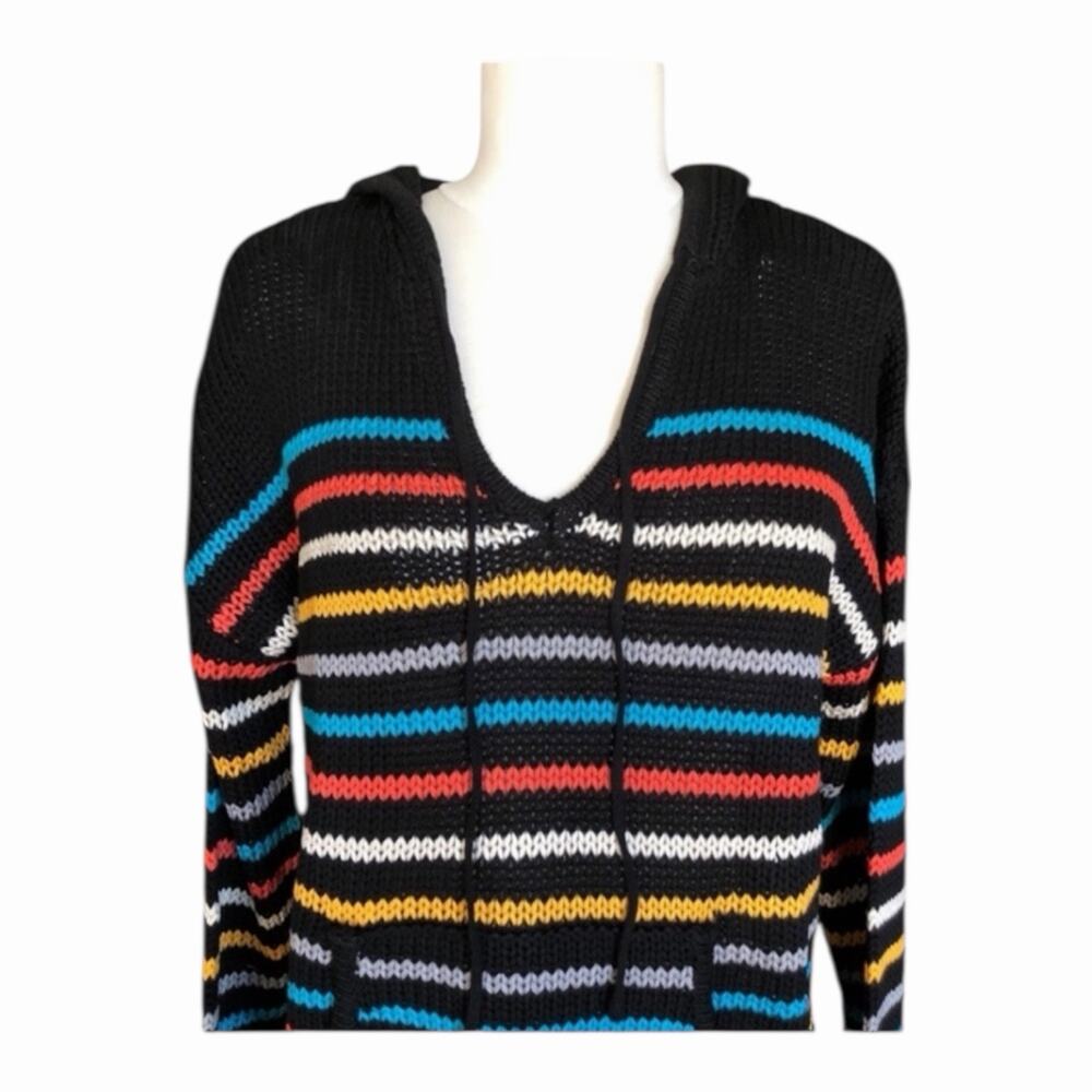 LoveStitch NWT Black Aqua Orange Stripe Kangaroo Pocket Hoodie Long Sleeve - Picture 2 of 13